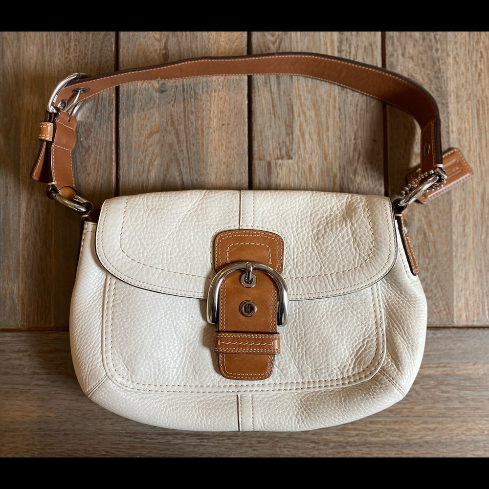 COACH Soho White Pebble Leather Buckle Flap Bag